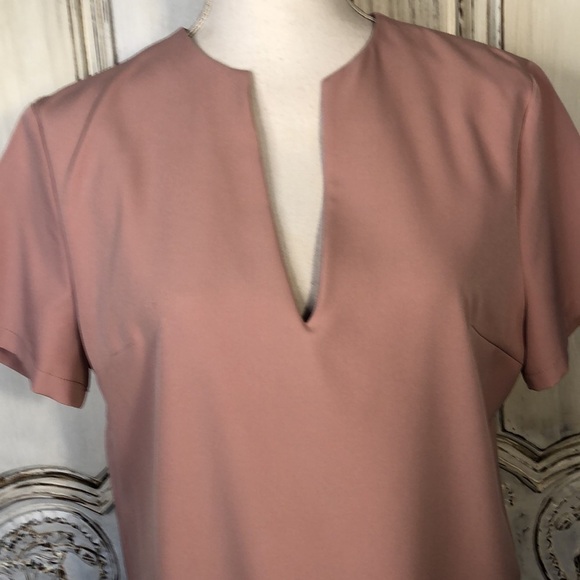 AEL Amy Enjoy Life Minimalist Short Sleeved Deep V Neck Full Cut Sheath Dress - Picture 4 of 9